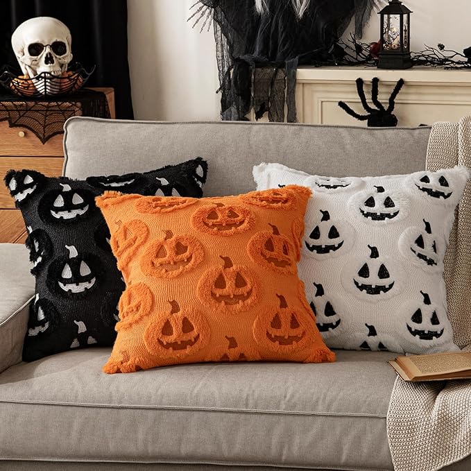 MIULEE Fall Halloween Throw Pillow Covers 20x20 Decorative Pumpkin Pattern Pillowcases Soft Plush Faux Wool Cushions for Home Patio Sofa Couch,Orange