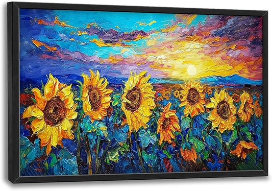 Sunflower Large Wall Art for Living Room Framed, Floral Wall Decor Pictures, Sunflower Field Landscape Canvas Print Painting, Aesthetic Artwork Bedroom Office Home Decor 36"x24"