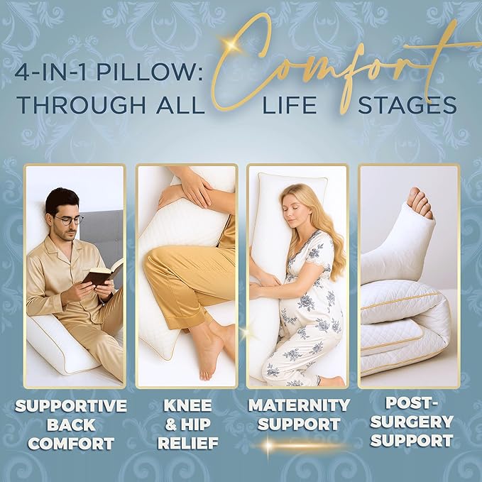 Royal Therapy Body Pillow for Adults – 20x54 Full Body Pillow for Side Sleeper, Pregnancy, Back Pain & Maternity – Memory Foam Long Bed Pillow with Cooling Bamboo Rayon Cover