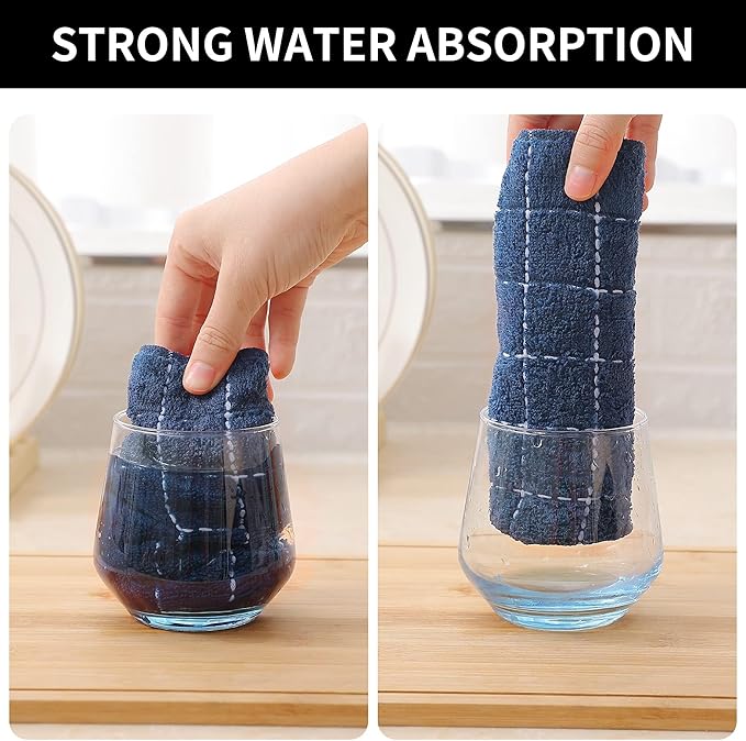 Homaxy 100% Cotton Terry Kitchen Towels(Navy Blue, 13 x 28 inches), Checkered Designed, Soft and Super Absorbent Dish Towels, 8 Pack