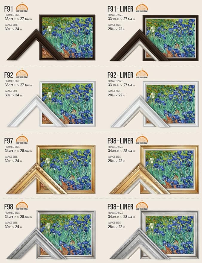 DECORARTS - Irises in the Garden, Vincent Van Gogh Art Reproduction. Acid Free Cotton Canvas Giclee Print w/Bronze Frame&Mat for Wall Decor.