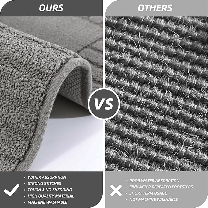 BEQHAUSE-Kitchen-Rugs-Washable-Kitchen-Mats-for-Floor Non-Slip Kitchen Mat Absorbent Kitchen Runner Rug with TPR Non Skid Backing,Grey,24”x60”