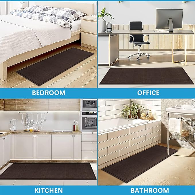 GOYLSER 5ft Kitchen Runner Rugs Non Skid, Absorbent Small Jute Kitchen Carpet Rugs, Rubber Backed Home Floor Mat, Deep Brown