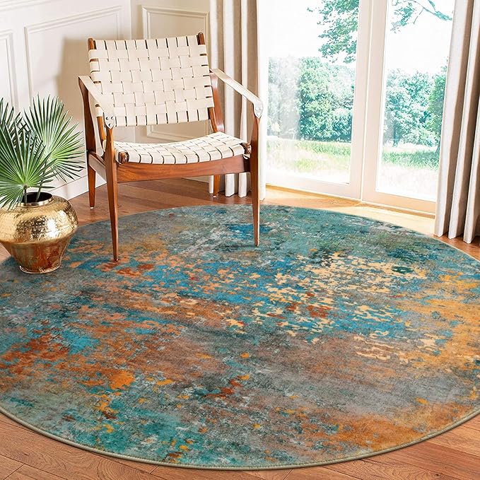 Lahome Modern Abstract 6ft Round Rug - Colorful Living Room Rug Soft 6x6 Circle Rugs for Dining Room Bedroom Non Slip, Contemporary Indoor Floor Carpet for Nursery Coffee Table Home Office Decor