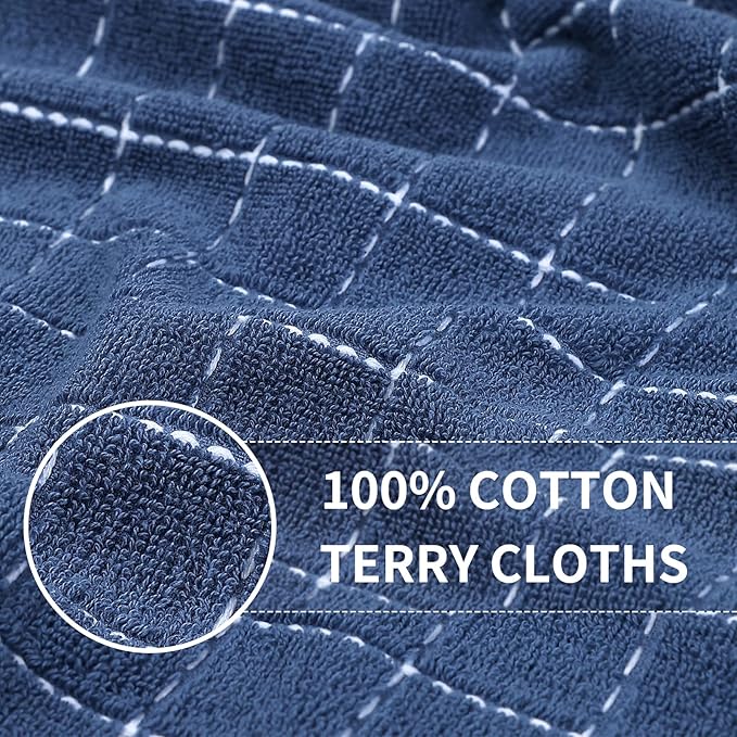 Homaxy 100% Cotton Terry Kitchen Towels(Navy Blue, 13 x 28 inches), Checkered Designed, Soft and Super Absorbent Dish Towels, 4 Pack