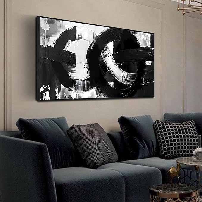 Ouzzlie Large Black and White Wall Art Abstract Wall Decor 24" x 48" Living Room