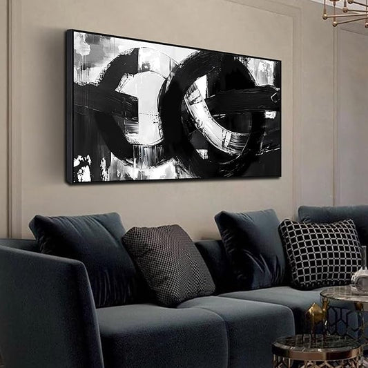 Ouzzlie Large Black and White Wall Art Abstract Wall Decor 24" x 48" Living Room