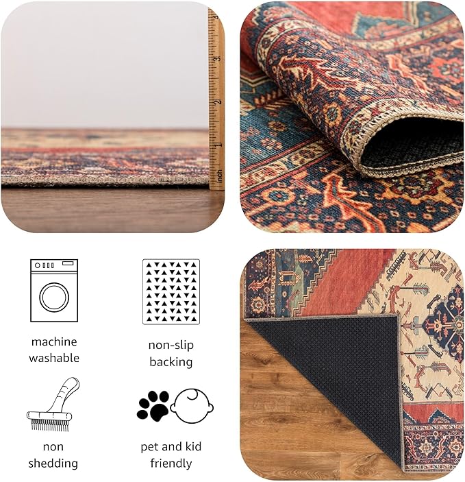 Keen Home Design 3x5 Rug - Machine Washable Entry Rug with Non-Slip Backing, Ideal for Enteryway, Kitchen, Bathroom, Laundry Room - Vintage, Easy Clean, Durable, Low Pile Rug - (3' x 5')