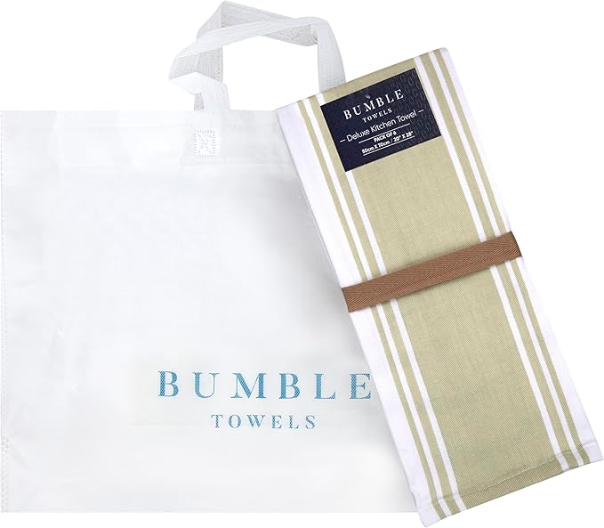 Premium Kitchen Towels (20”x 28”, 6 Pack) | Large Kitchen Hand Towels | Kitchen Towels Cotton | Flat & Terry Towel | Highly Absorbent Tea Towels Set with Hanging Loop | Wide Stripe Sage Green