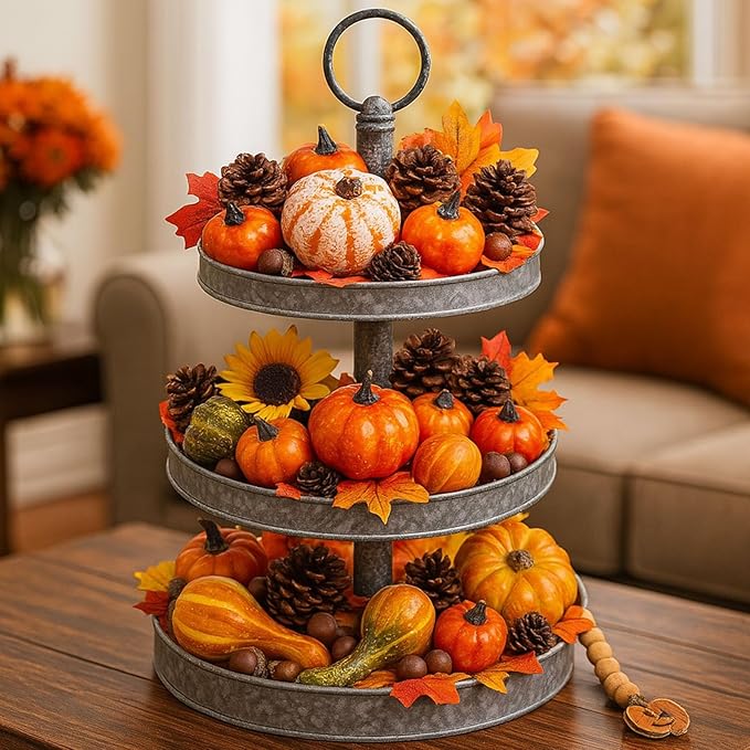 DomeStar Pumpkins for Decorating- 8 Assorted Mini Fake Pumpkins, 30pcs Autumn Leaves, 10pcs Acorns, 2pcs Pine Cones for Thanksgiving Harvest Decor, Halloween, Fall Baby Shower & Table Centerpieces