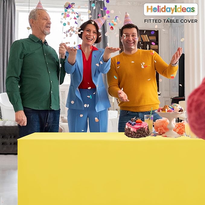 HolidayIdeas Open Back Fitted Tableclothss for 4 Foot Rectangle Table, Wrinkle Resistant Washable Table Covers 24x48 Inch for Craft Fairs, Banquets, Trade Show Display, Yellow,4 Pcs