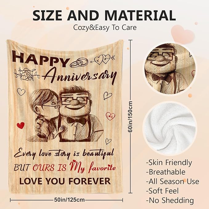 Wedding Anniversary Blanket for Her Him - Romantic I Love You Gift for Women Men Couple - Happy Anniversary for Wife Husband Girlfriend Boyfriend - Throw Blanket 50"x60"