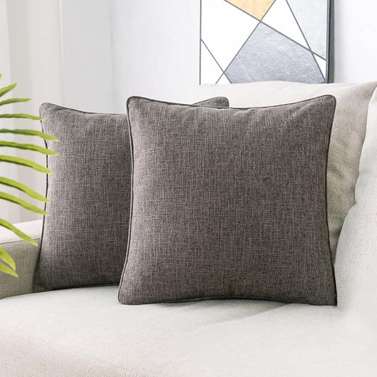 HPUK Linen Throw Pillow Covers Pack of 2, 20x20 Inch Accent Cushion Covers for Living Room, Bedroom, Decorative Solid Color Pillow Covers for Couch, Sofa, Chair, Natural
