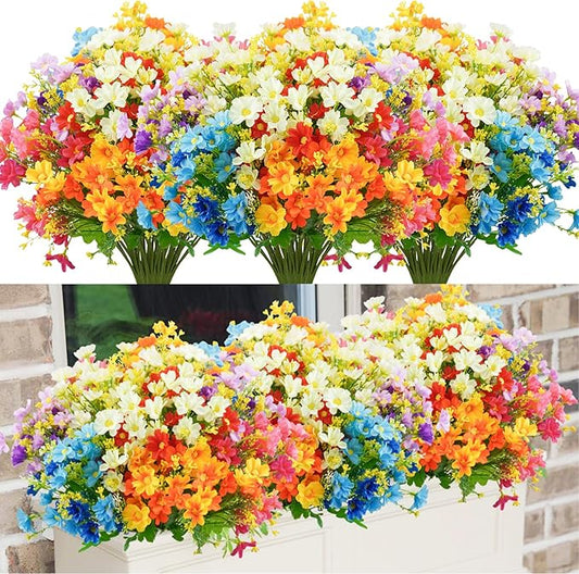 Uieke 12PCS Artificial Fake Flowers, Daisy Mums Fall Flowers Outdoor UV Resistant No Fade Greenery Shrubs Plants Indoor Outside Hanging Planter Home Wedding Office Garden Porch Décor (Assorted)