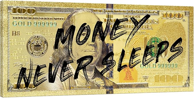 Large Size Modern Home Decor Wall Paintings Motivational Benjamin Franklin 100 Dollar Bill Wall Art Framed Office Art Living Room Wall Decor Framed Easy to Hang-48x24 inch