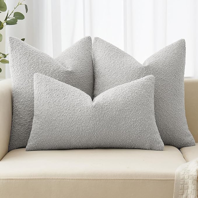 MIULEE 20x20 Inch Decorative Pillow Covers for Couch Bed Set of 2 Textured Boucle Neutral Throw Pillows Light Grey Accent Solid Cushion Pillowcase Cozy Soft Sofa Livingroom Home Decor