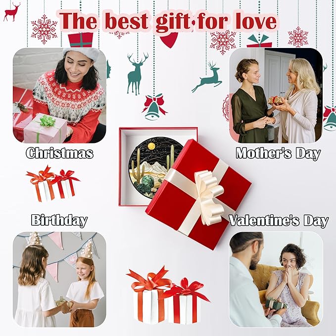 Stained Glass Window Hanging, Black and White Golden Cactus Nature Suncatcher for Doors Window Home Starry Sky Sun Catchers Decor Mother's Day Birthday Gifts for Women, Men Mom 6.3 in