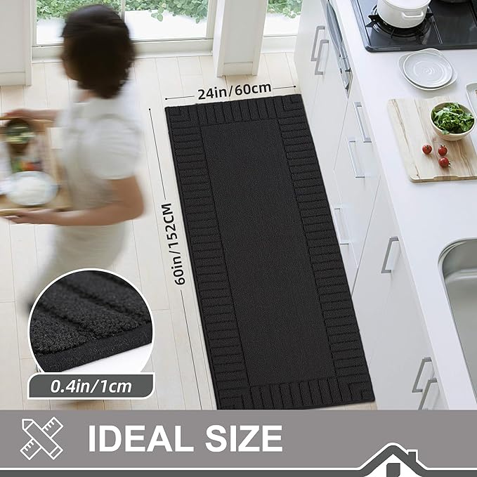BEQHAUSE-Kitchen-Rugs-and-Mats Non Slip Kitchen Runner Rug Absorbent Kitchen Mats for Floor Machine Washable Kitchens Floormat,Black 24x60inch