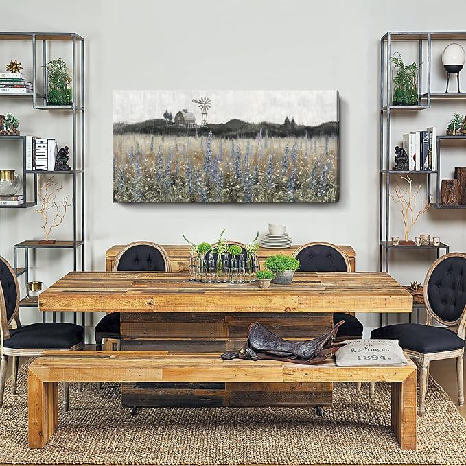 Large Canvas Wall Art for Living Room Rustic Countryside Scenery Vintage Farmhouse Print Painting Nature Wilderness Landscape Wildflower Field Meadow Picture Classical Framed Artwork 30x60inch