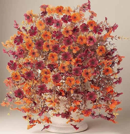 Fall Artificial Hanging Flowers for Outdoor 2 Pcs Fake Hanging Plants Autumn Decor -UV Resistant Artifical Faux Flower Silk Flowers for Indoor Planter Porch Balcony Yard Decor (Orange+Dark Red)