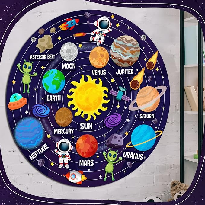 Solar System Felt Story Board Set 2.5 Ft Space Flannel Interactive Montessori Tool Birthday Gift Felt Board Universe Planet Astronaut Craft for Space Learn (36,Solar)