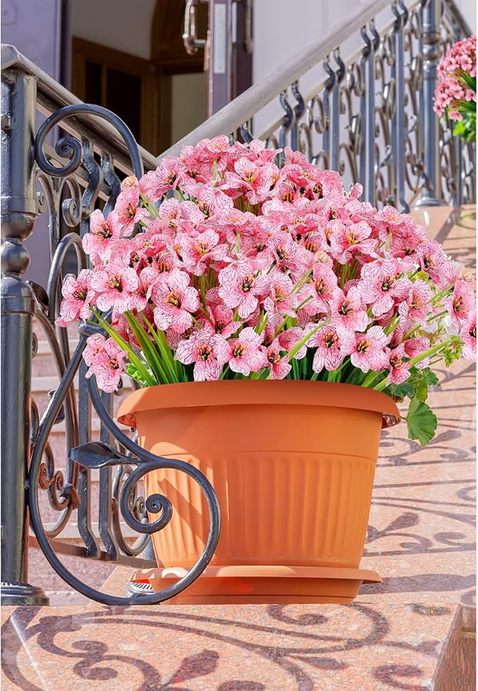 AmyHomie 20 Bundles Artificial Flowers for Outdoor Outside Spring Summer Decoration UV Resistant Faux Flowers No Fade Fake Plastic Plants Garden Porch Window Box Decorating (Pink)
