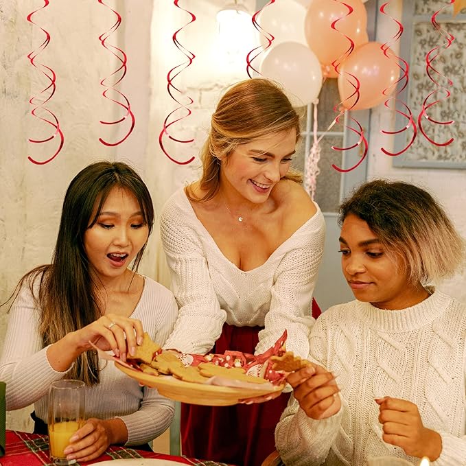 30 Pieces Red Party Swirls Decorations, Foil Ceiling Hanging Swirls Whirls Decoration for Wedding Baby Shower Anniversary Graduation Party Supplies