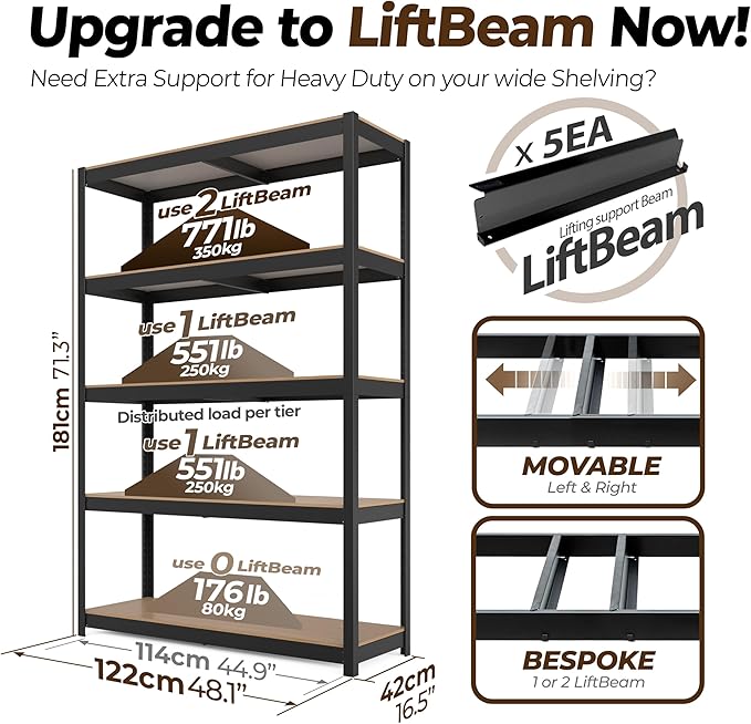 HOMEDANT House 48" Wide Boltless Heavy Duty Garage Storage Shelving Adjustable 5-Tier Metal Shelves Laminated Organization Shelf Industrial Utility Rack for Pantry Warehouse Office Store 1Pack
