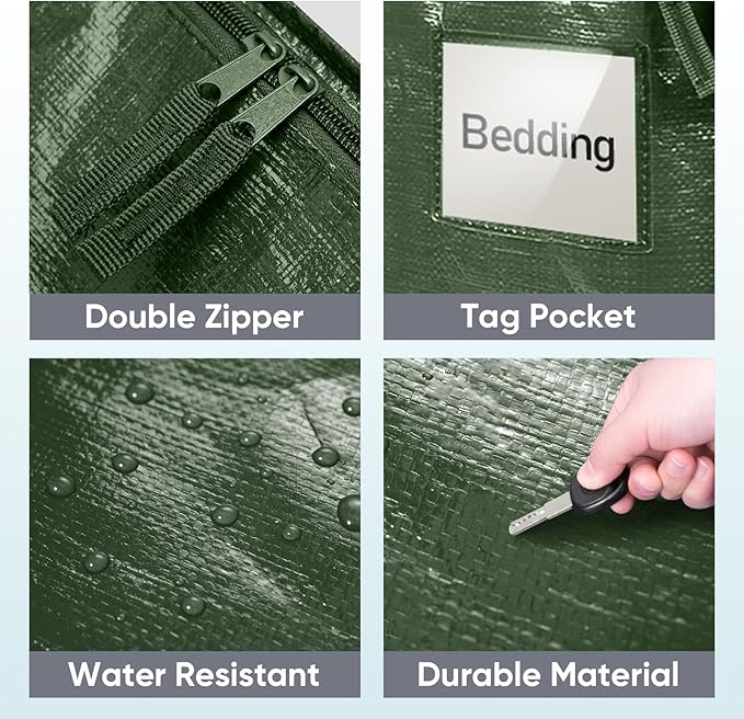 TICONN 2 Pack Extra Large Moving Bags with Zippers & Carrying Handles, Heavy-Duty Storage Tote Moving Boxes for Space Saving (2 Pack, Olive)