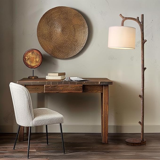OYEARS Retro Farmhouse Floor Lamp for Living Room Rustic Standing Lamps Tree Trunk Deco Modern Country Vintage Wood Floor Lamp（Brown）