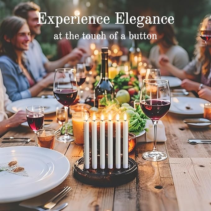 VENTA Set of 6 (10-Inch) Flameless Taper Candles with Remote | Realistic Flickering LED Dinner Candles with Timer | Perfect for Table Centerpieces, Weddings & Holiday Decor (Ivory)
