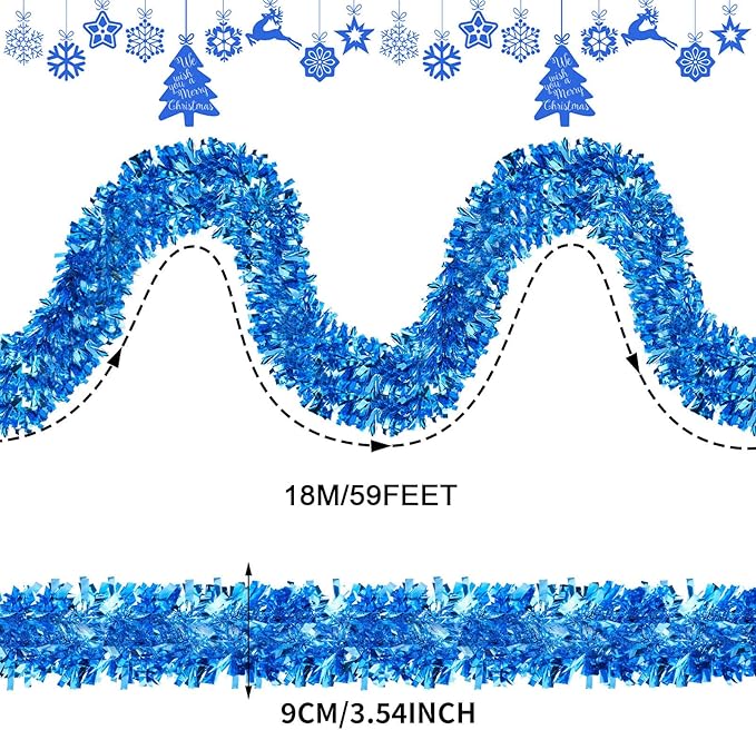 Dingion 59 Feet Christmas Tinsel Garland Metallic Twist Ornaments Hanging Glitter Xmas Garland for Christmas Tree Indoor Outdoor Decoration Party Supplies