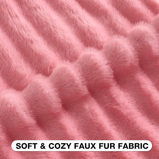 FUTEI Blush Pink Decorative Throw Pillow Covers 12x20 Inch Set of 2,Soft Fluffy Faux Mink Fur Dyeing Striped Textured Lumbar Pillow Case,Modern Home Decor for Couch Bed Living Room