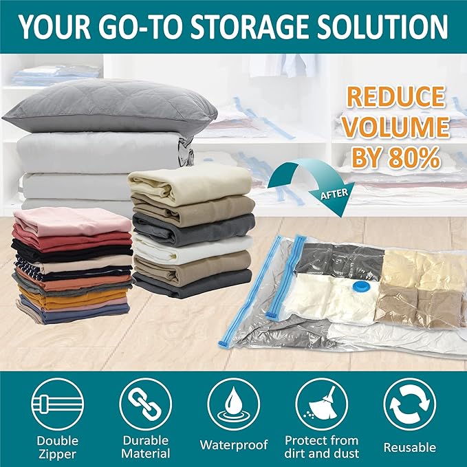 30 Pack Vacuum Storage Bags, Space Saver Vacuum Storage Bags, Vacuum Seal Bags for Clothing, Clothes, Comforters and Blankets, Hand Pump Included