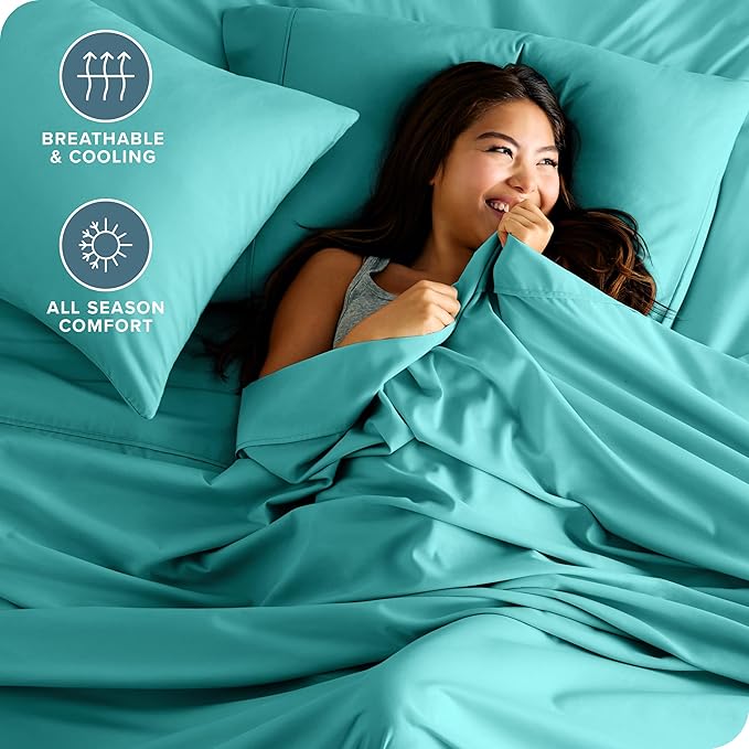 Bare Home Split King Sheet Set - 1800 Ultra-Soft Microfiber Bed Sheets - Double Brushed - Deep Pockets - Easy Fit - 5 Piece Set - Bed Sheets & Pillowcases (Split King, Turquoise)