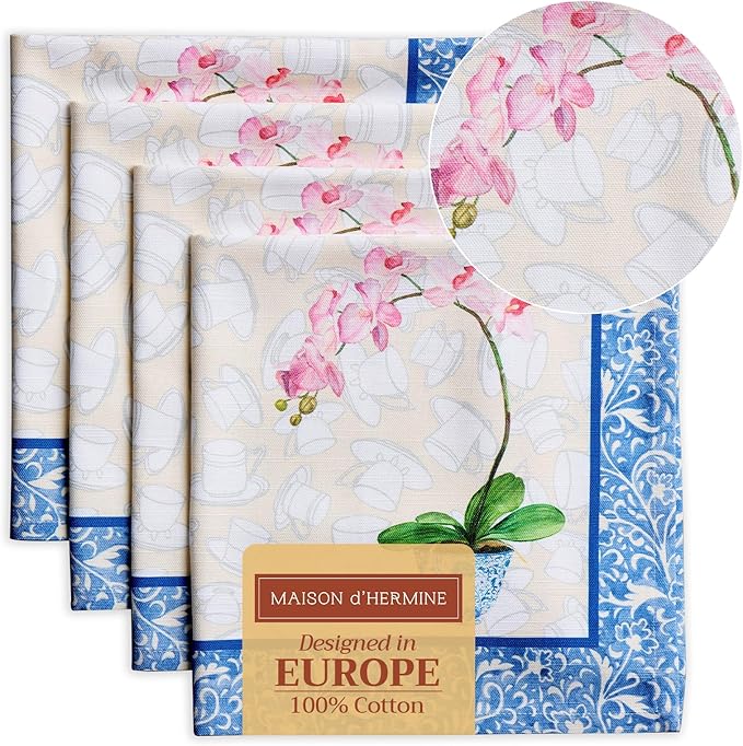 Maison d' Hermine Cloth Napkins Set of 4 100% Cotton Everyday Reusable Square Napkins Cloth Washable, Dinner, Party, Wedding, Restaurant, Spring/Summer (Canton, 20" x 20")