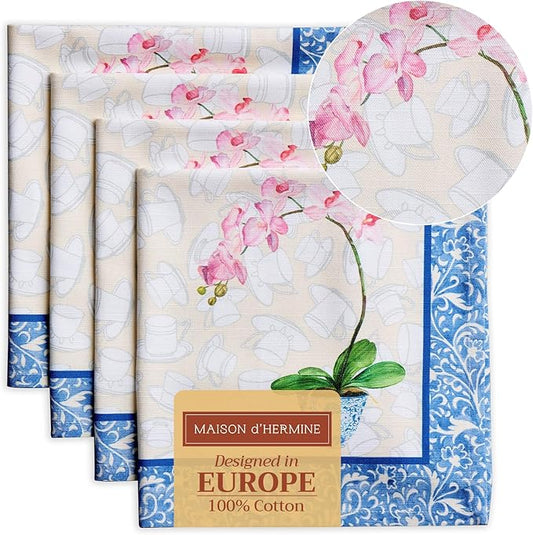 Maison d' Hermine Cloth Napkins Set of 4 100% Cotton Everyday Reusable Square Napkins Cloth Washable, Dinner, Party, Wedding, Restaurant, Spring/Summer (Canton, 20" x 20")