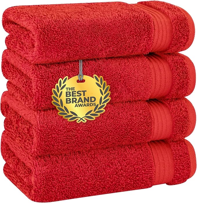 Cotton Paradise Hand Towels for Bathroom, 100% Cotton Turkish 4 Piece Hand Towel Set, Soft Absorbent Face Towels, Red Hand Towels