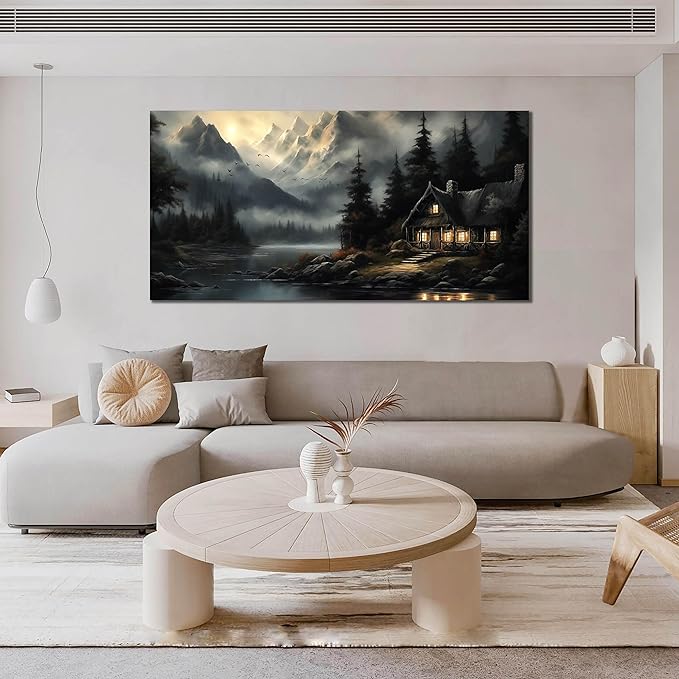 Natural Landscape Wall Art for Living Room Tree Pictures Wall Decor for Office Mountains Canvas Wall Art for Size 29" x 58"