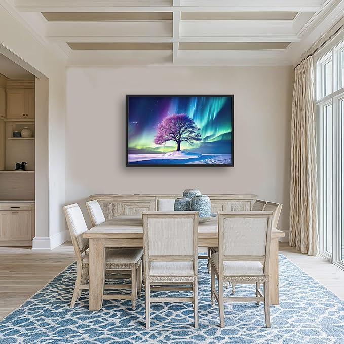 Tree of life Large Framed Wall Art Aurora Polar Lights Pictures Oversized Wall Decor Purple Aurora Polaris Canvas Print Painting Aesthetic Modern Artwork for Living Room Bedroom Office Bathroom Home Decor 36L"x24W"