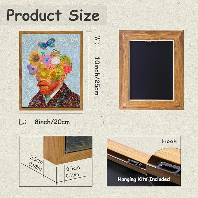 KBKBART Framed Van Gogh Wall Art, Vintage Abstract Impressionist Canvas Oil Painting, Antique Victorian Wall Decor, Van Gogh Poster Art Prints for Bedroom Living Room, Gallery, Gifts for Friends or Family(8"x10")