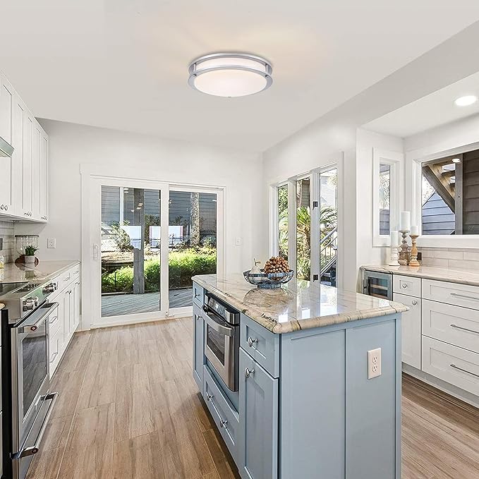 Flush Mount LED Ceiling Light Fixture, 23W, 13 Inch Flush Mount LED Ceiling Light with 5CCT(2700K/3000K/3500K/4000K/5000K Adjustable), Brushed Nickel Saturn Dimmable Lighting for Bathroom Bedroom