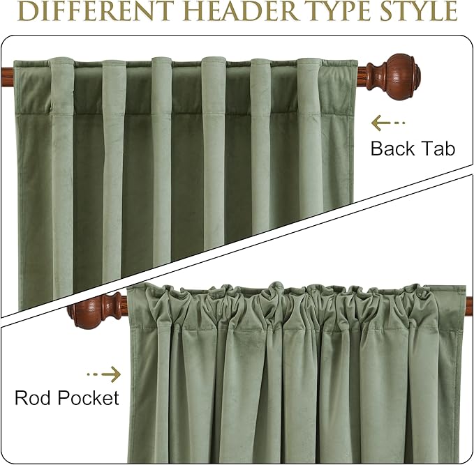 StangH Sage Green Velvet Curtains Christmas Holiday Decor W62x L96 inches, Soft Room Darkening Panels Thermal Insulated Room Dividers for Living Room/Hallway/Porch, 2 Panels