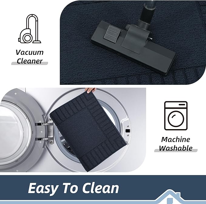 BEQHAUSE-Kitchen-Rugs-and-Mats Non Slip Kitchen Runner Rug Absorbent Kitchen Mats for Floor Machine Washable Kitchen Floor Mat,Navy Blue 24”x60”