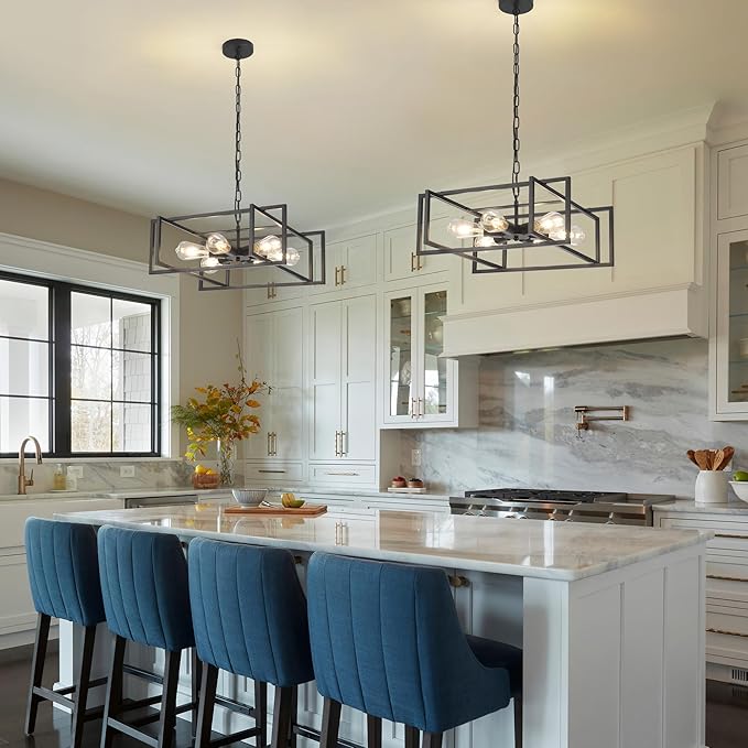 19.7" Matte Black Industrial Pendant Light, Hight Adjustable, 6-Lights Rustic Vintage Metal Chandelier Light Fixture for Kitchen Island Hallway Dining Room