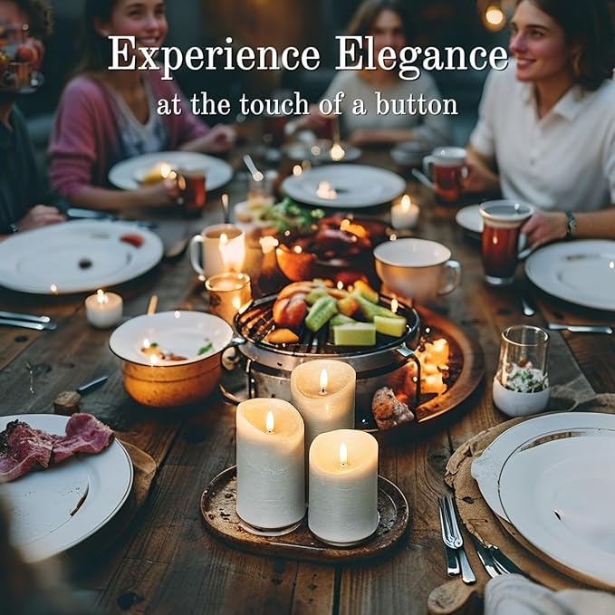 VENTA Grey Flameless Pillar Candles, Set of 3 | Real Wax Battery Operated LED Candles with Remote & Timer | Perfect for Modern Farmhouse, Industrial & Minimalist Decor