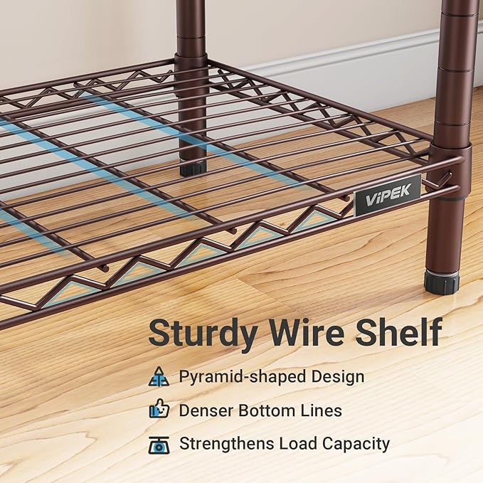 VIPEK Classic V6 Wire Garment Rack Heavy Duty Clothes Rack for Hanging Clothes, 5 Tiers Freestanding Closet Rack Large Size Metal Clothing Rack with 7 Shelves & 4 Hanging Rods, Max Load 850LBS, Bronze