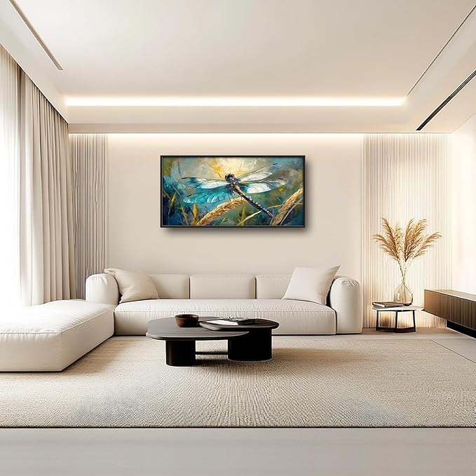 Olivine Dragonfly Wall Art, Vintage Dragonfly Pictures Wall Decor, Nature Painting, Insect Canvas Prints, Framed Artwork for Bathroom Bedroom Living Room Office Home Decoration 60"x30"