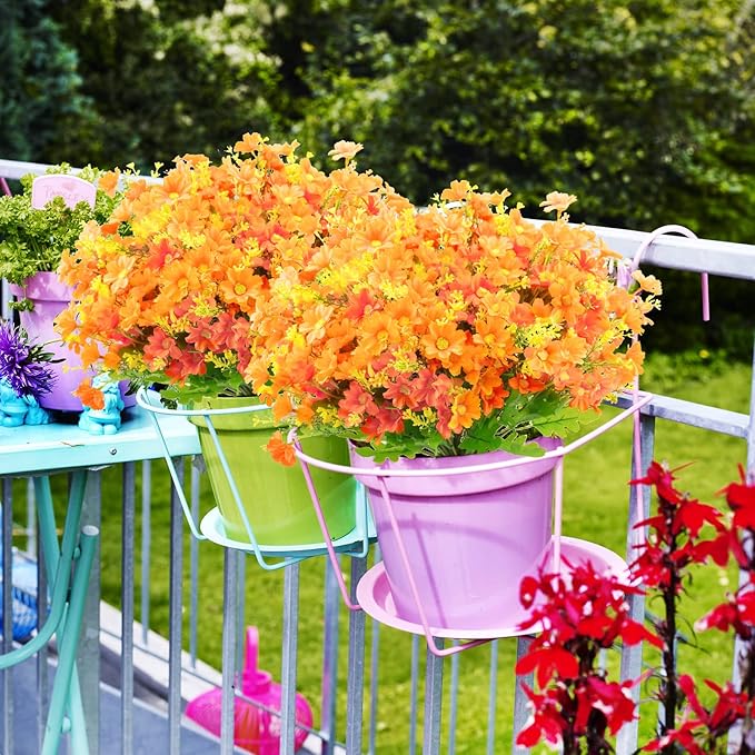 Uieke 6PCS Artificial Fake Fall Flowers for Outside, Daisy Mums Flowers UV Resistant No Fade for Indoor Home Office Hanging Planter Wedding DIY Garden Porch Thanksgiving Décor (Orange)