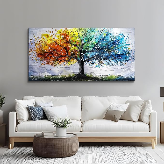 crmotu Tree of Life Large Wall Art for Living Room, Colorful Tree Abstract Art Prints Watercolor Canvas Painting, Modern Landscape Aesthetic Pictures Wall Decor for Bedroom Bathroom Office 30"X60"